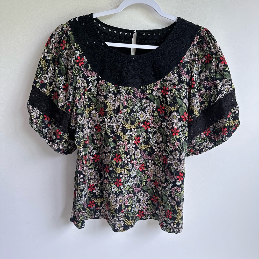 Anthropologie Pilcro eyelet puff sleeve top
